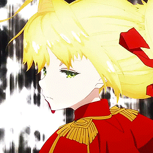 A gif of Nero Claudius from Fate/Extra Last Encore with her hair coming undone.