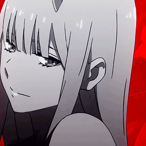 A gif of Zero Two from Darling in the Franxx throwing her head back.